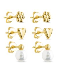 Sterling Silver Irene Pearl, Flower, & Heart Stud Earring Set of 3 - Sterling Forever
