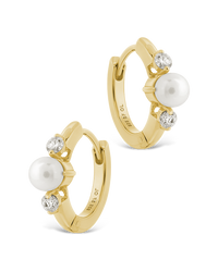Sterling Silver Ann CZ & Pearl Micro Hoops
