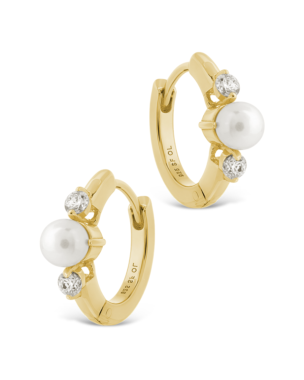 Sterling Silver Ann CZ & Pearl Micro Hoops