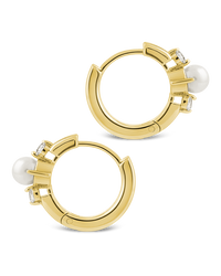 Sterling Silver Ann CZ & Pearl Micro Hoops