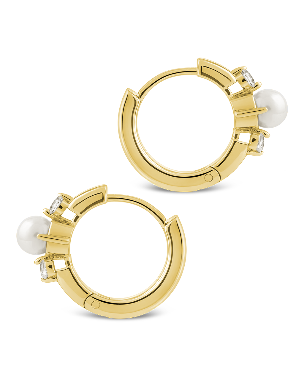 Sterling Silver Ann CZ & Pearl Micro Hoops