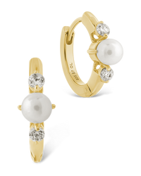 Sterling Silver Ann CZ & Pearl Micro Hoops