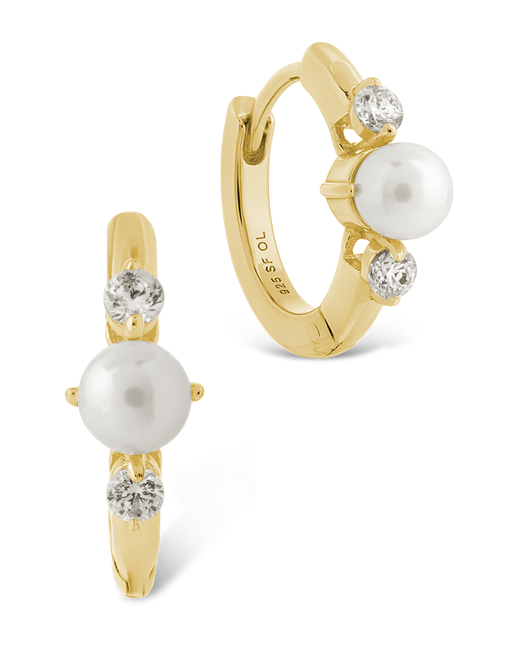 Sterling Silver Ann CZ & Pearl Micro Hoops