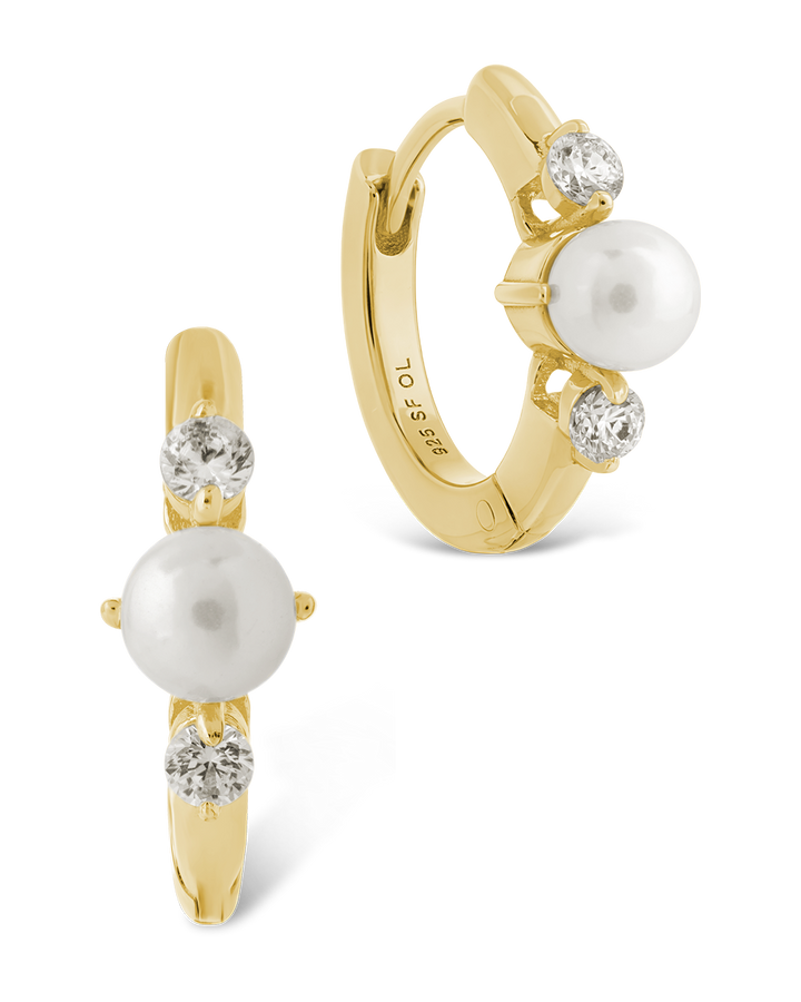 Sterling Silver Ann CZ & Pearl Micro Hoops