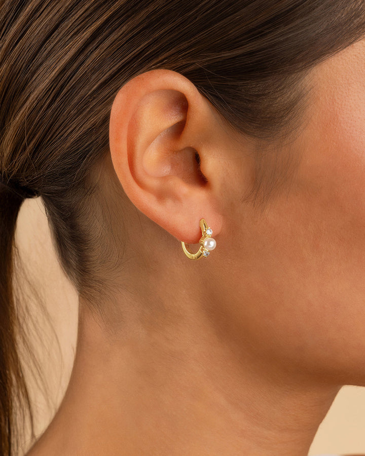 Sterling Silver Ann CZ & Pearl Micro Hoops