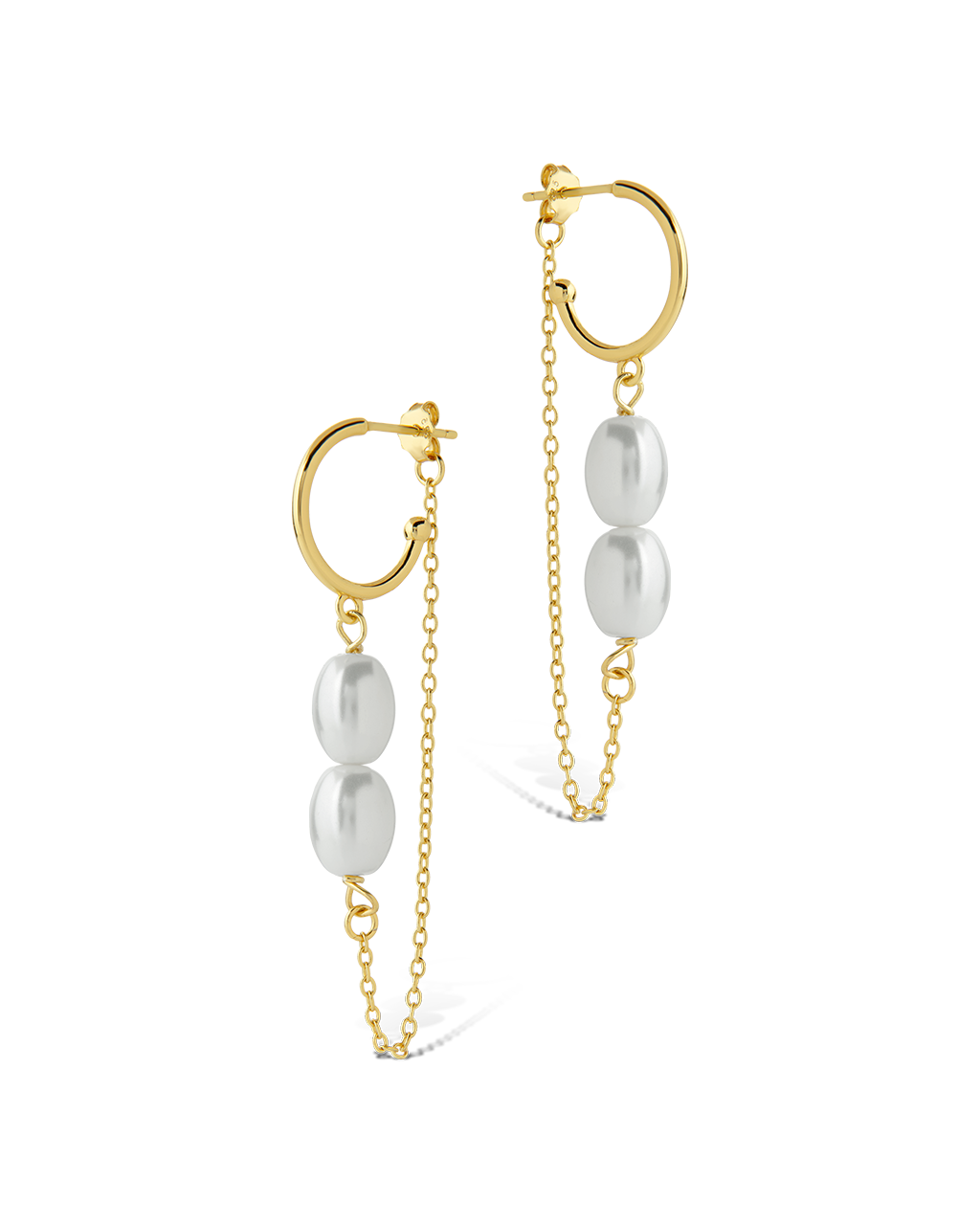 Sterling Silver Elsie Pearl Chain Drop Earrings