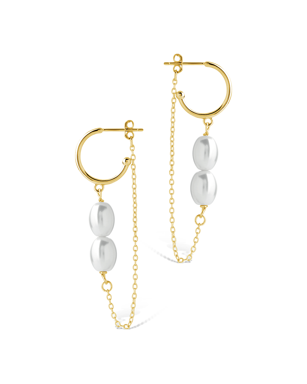 Sterling Silver Elsie Pearl Chain Drop Earrings