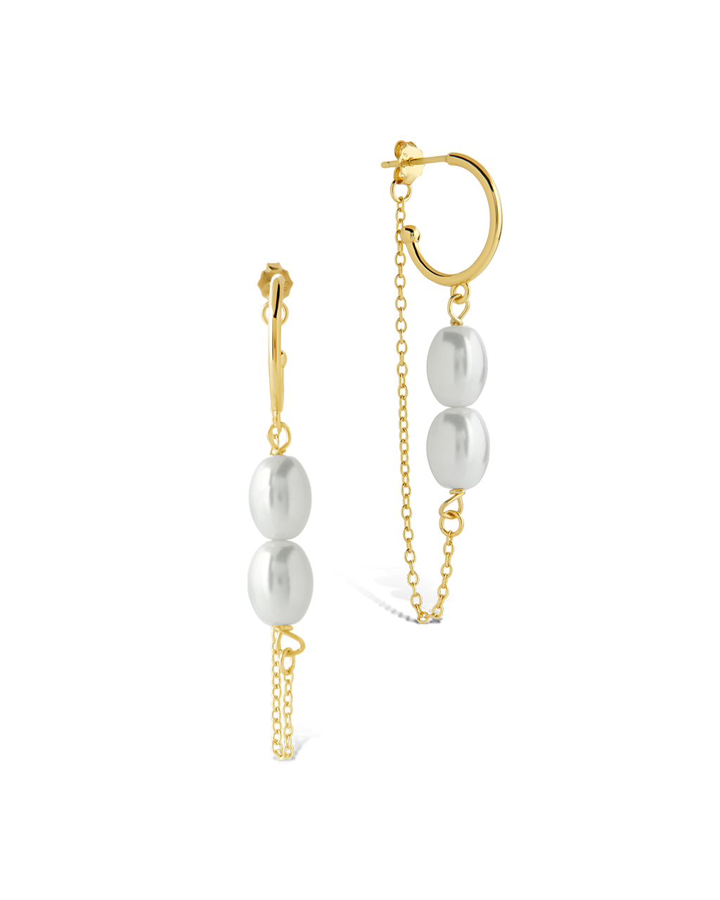 Sterling Silver Elsie Pearl Chain Drop Earrings