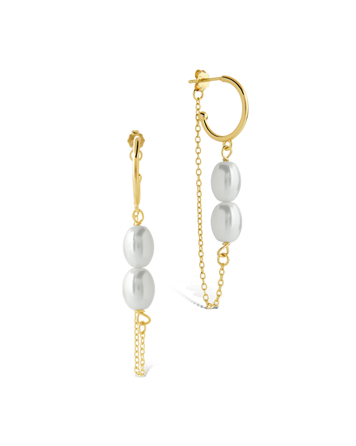 Sterling Silver Elsie Pearl Chain Drop Earrings