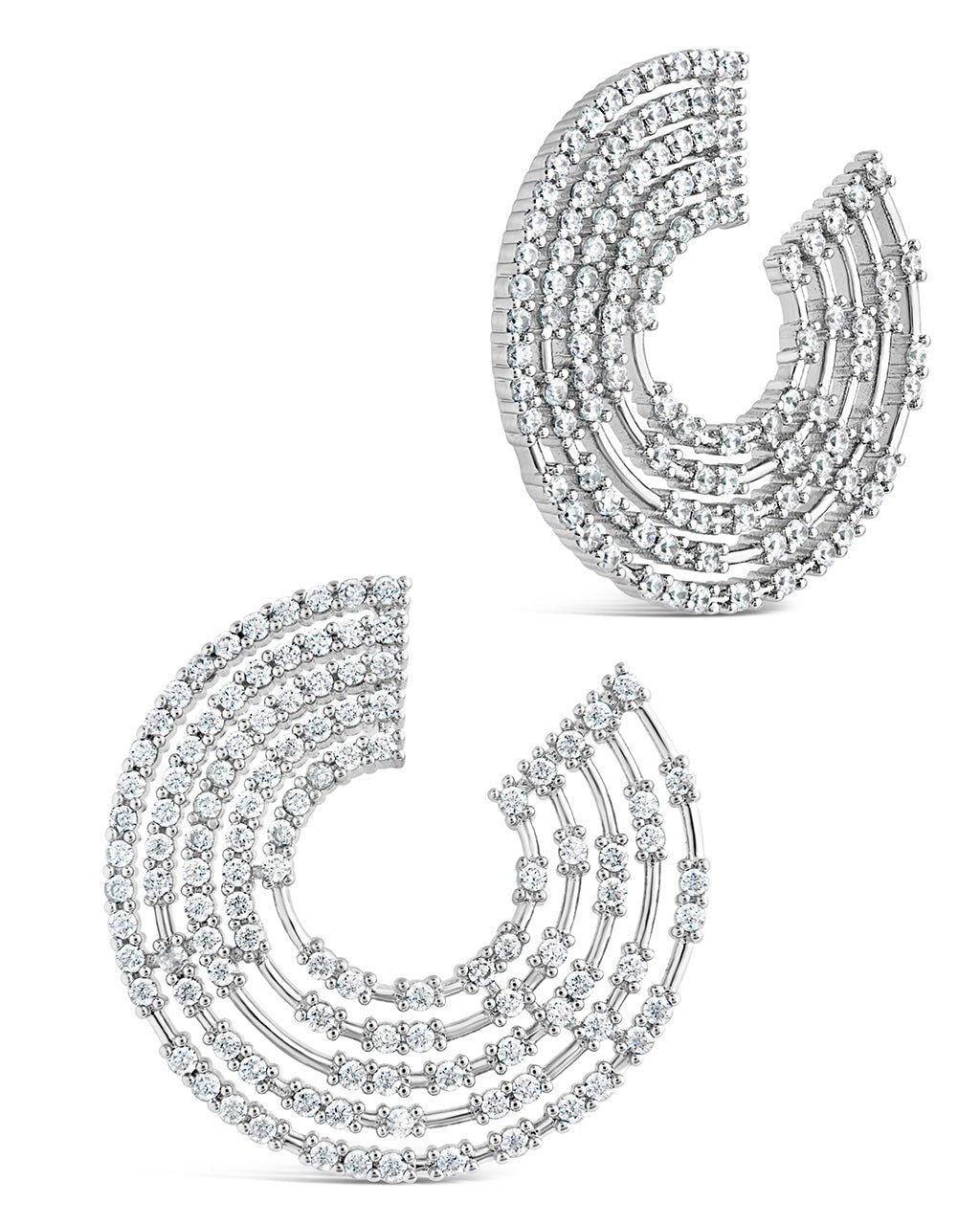 5 Row CZ Swirl Statement Studs Earring Sterling Forever Silver 