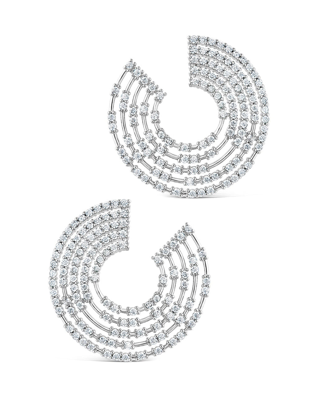 5 Row CZ Swirl Statement Studs Earring Sterling Forever 