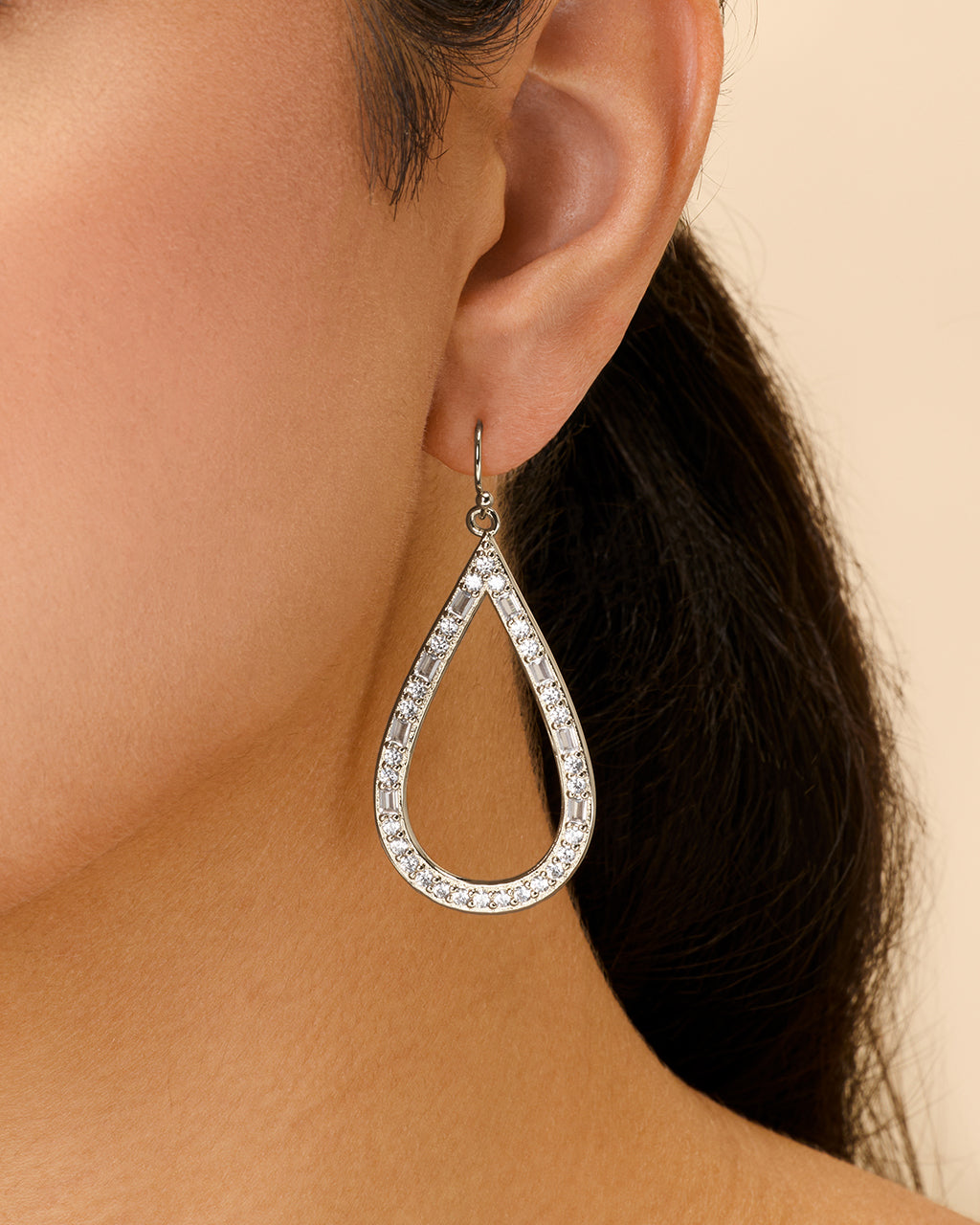 Evangeline Cubic Zirconia Teardrop Hoop Earrings – Sterling