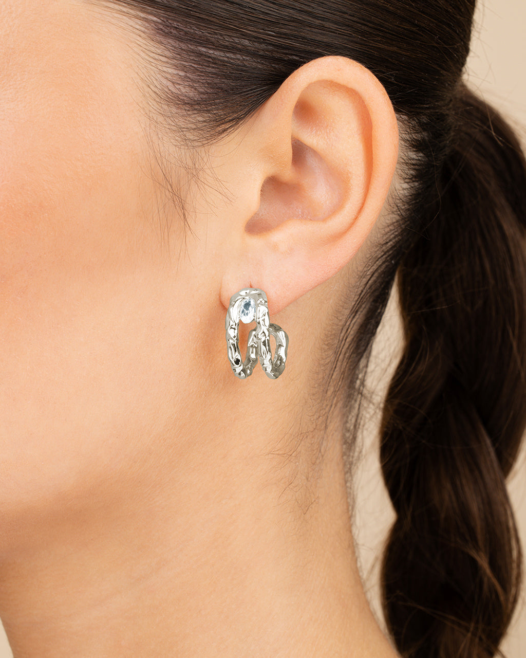 Mavis CZ Molten Metal Folded Hoop Earrings