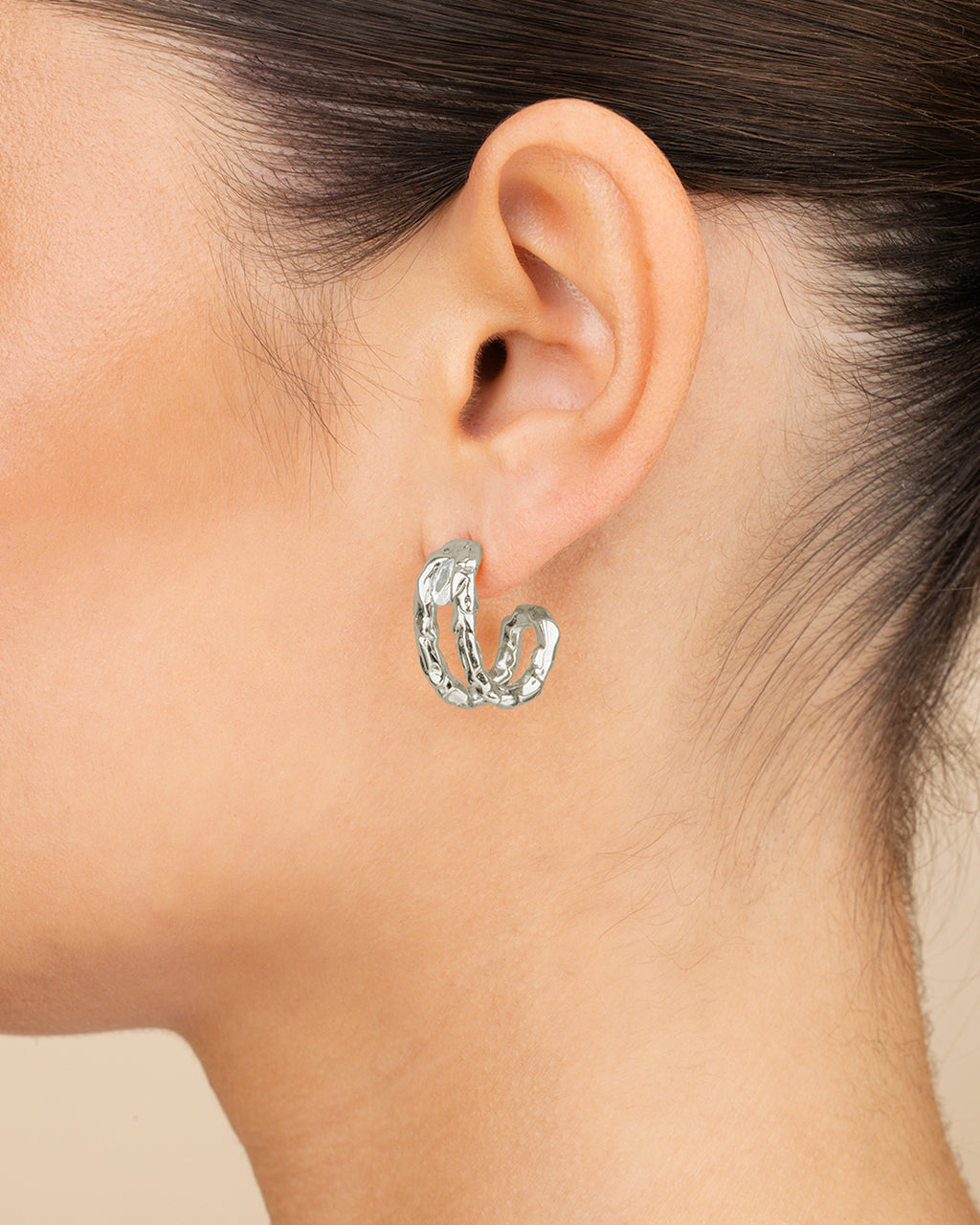 Mavis CZ Molten Metal Folded Hoop Earrings