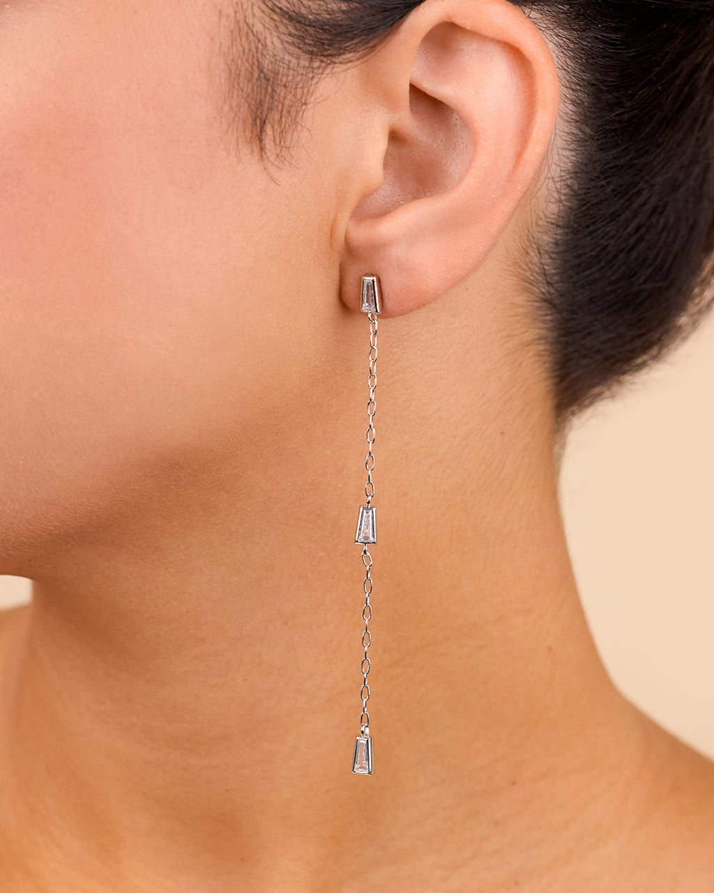 Lillian Square CZ Drop Stud Earrings