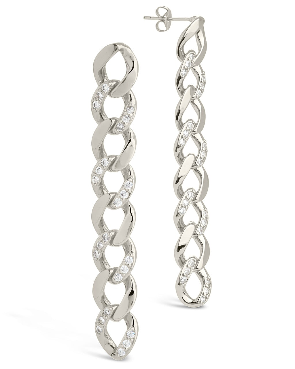 CZ Cuban Chain Link Drop Earrings Earring Sterling Forever Silver 