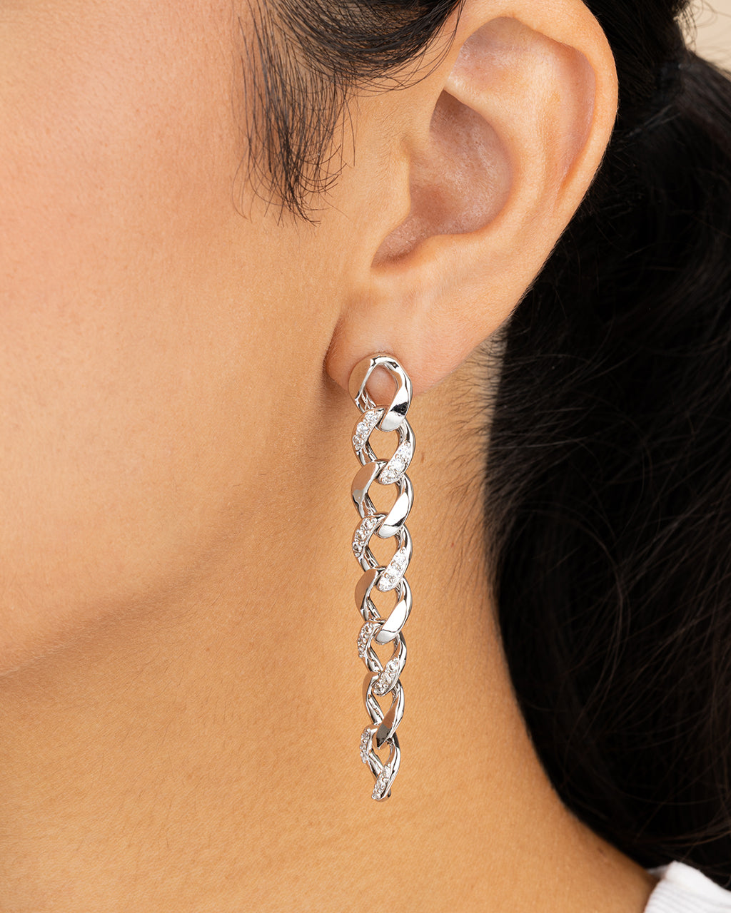 CZ Cuban Chain Link Drop Earrings