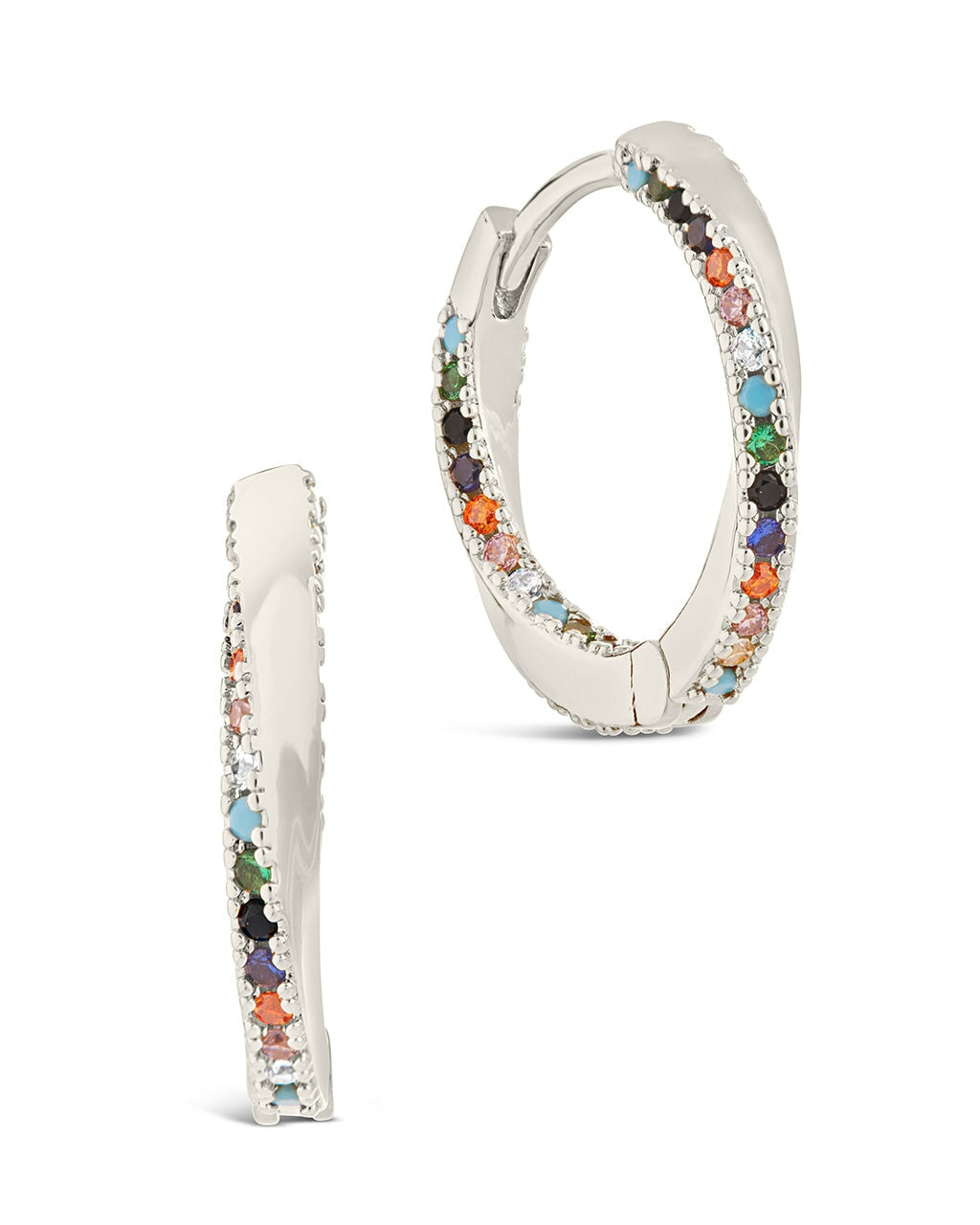 Rainbow CZ Micro Hoops Earring Sterling Forever Silver 