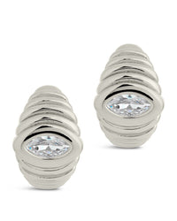 CZ Studded Croissant Hoop Earrings - Sterling Forever