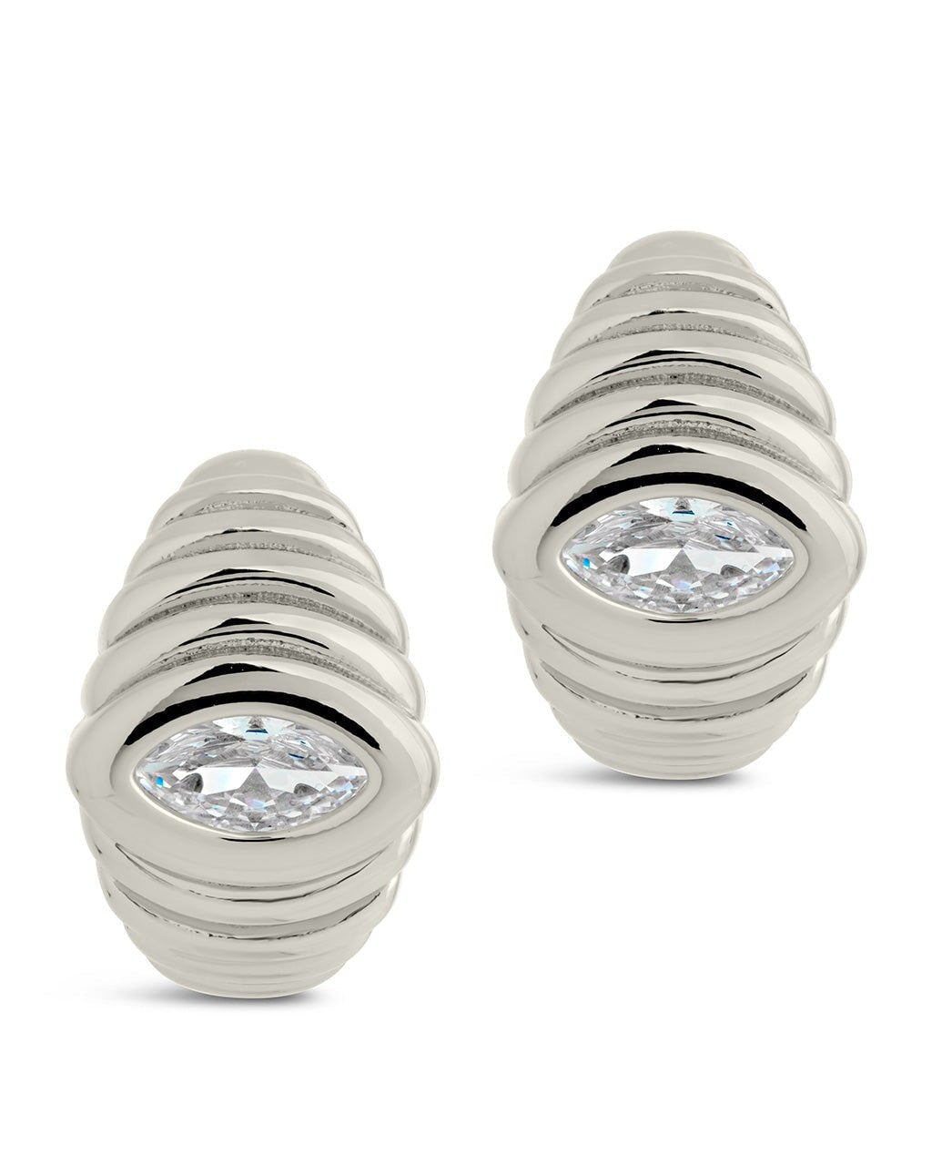 CZ Studded Croissant Hoop Earrings - Sterling Forever