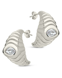 CZ Studded Croissant Hoop Earrings - Sterling Forever