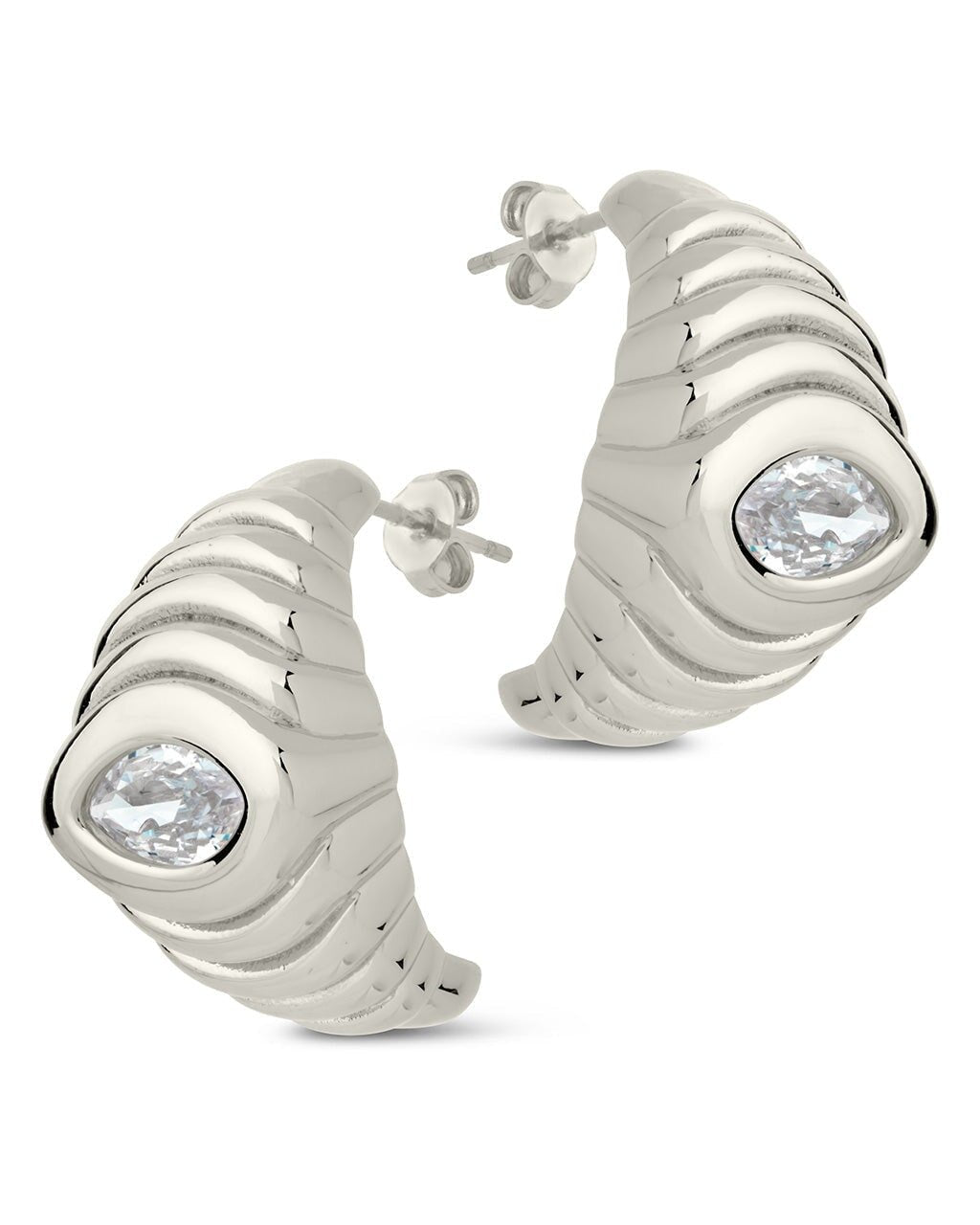 CZ Studded Croissant Hoop Earrings - Sterling Forever
