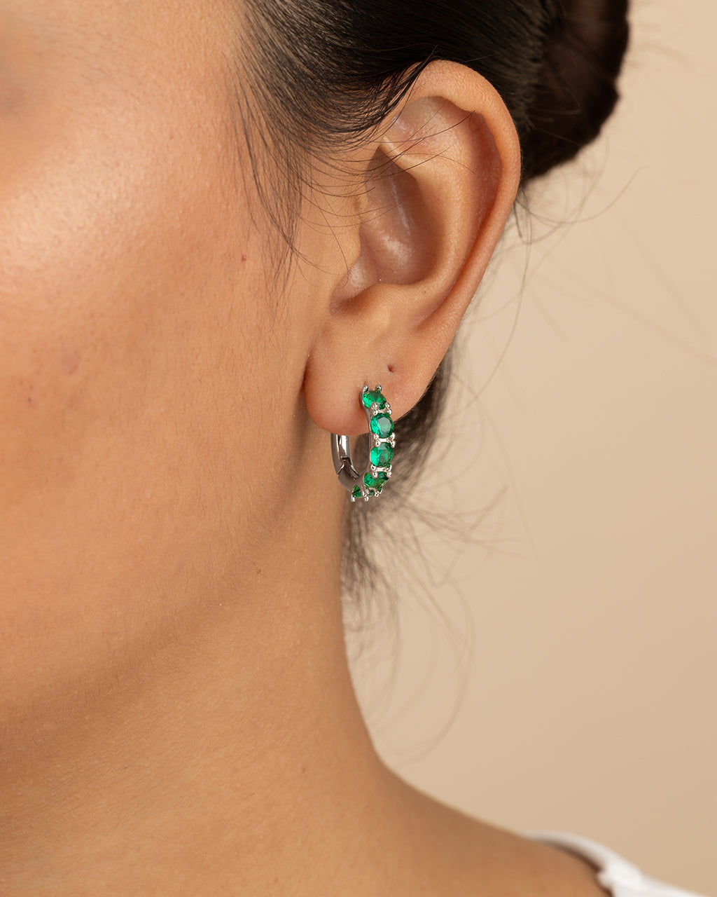 Olivia Emerald CZ Micro Hoop Earrings