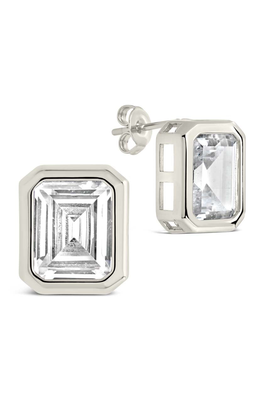 Camille Bezel CZ Statement Stud Earrings