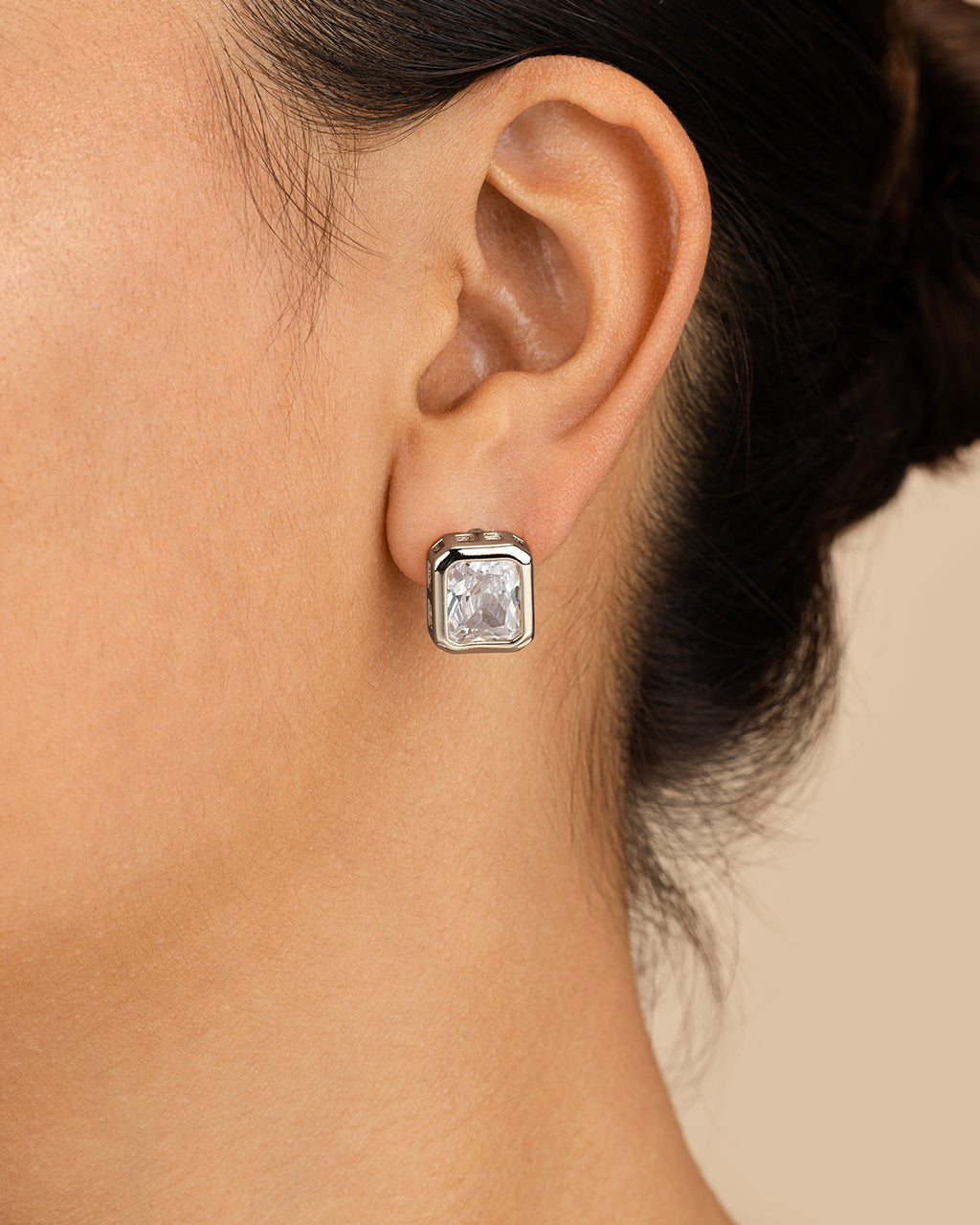Camille Bezel CZ Statement Stud Earrings