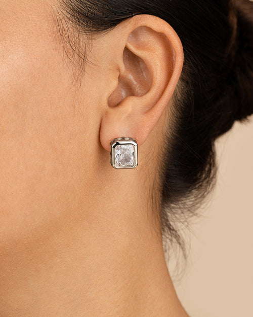Camille Bezel CZ Statement Stud Earrings
