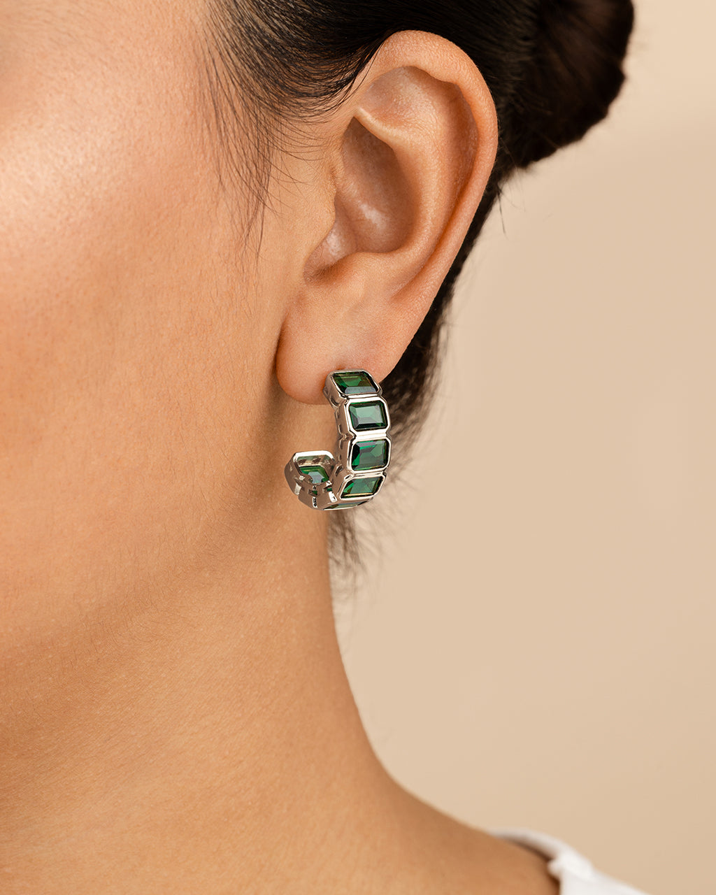 Nyssa Bezel CZ Station Hoop Earrings