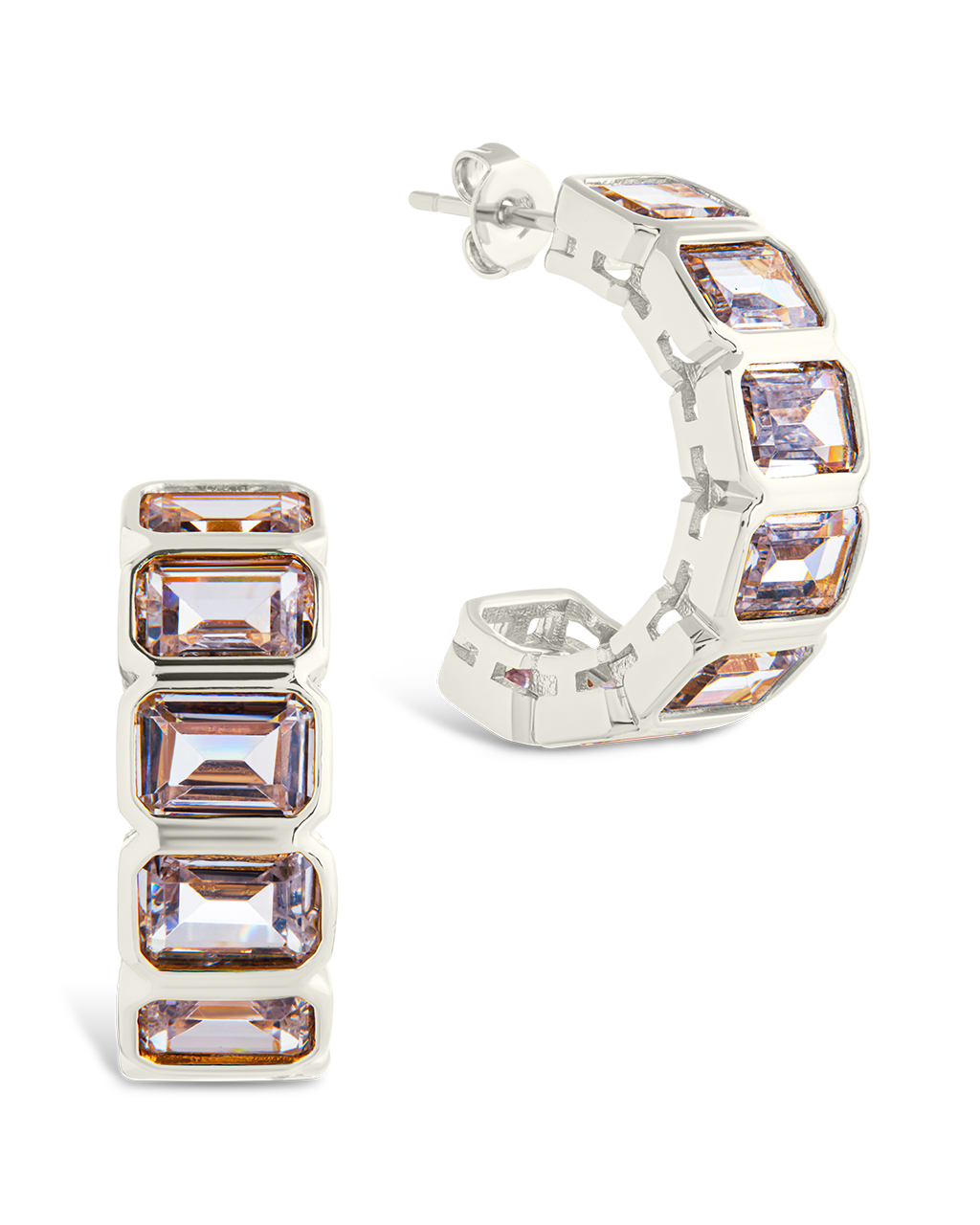 Nyssa Bezel CZ Station Hoop Earrings - Sterling Forever