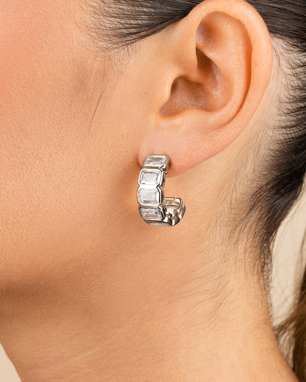 Nyssa Bezel CZ Station Hoop Earrings