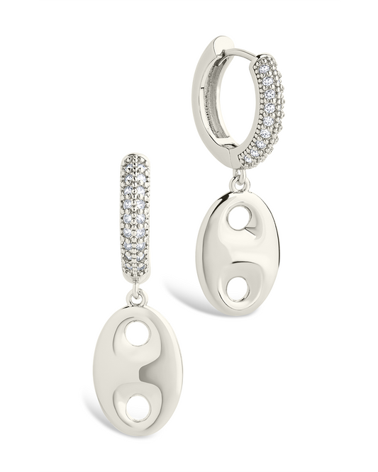 Bliss CZ Anchor Chain Micro Hoop Earrings