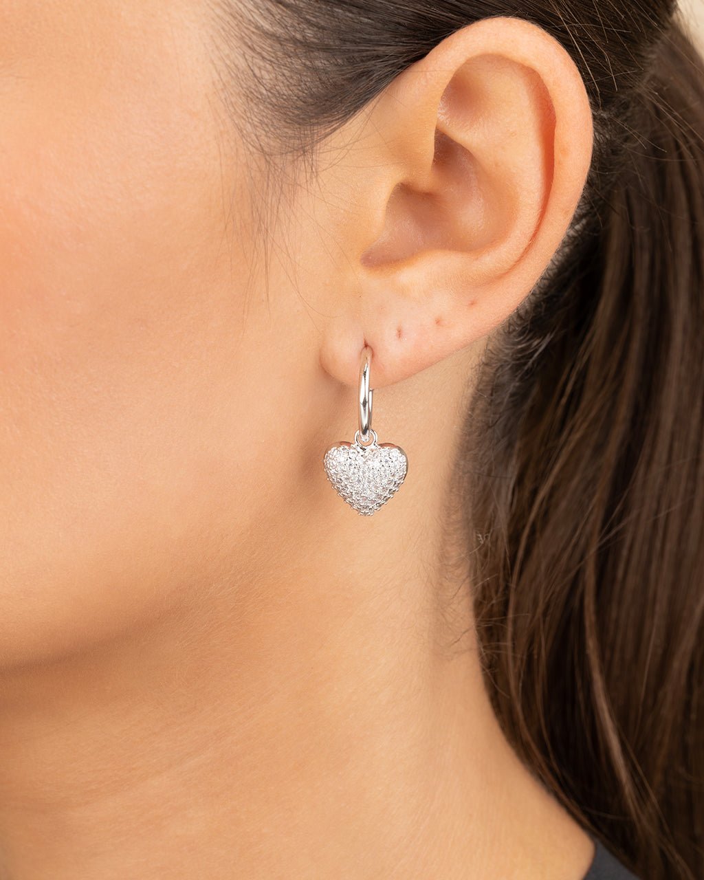 Disco Heart CZ Micro Hoop Earrings - Sterling Forever
