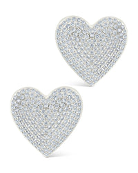 Disco Heart CZ Statement Stud Earrings - Sterling Forever