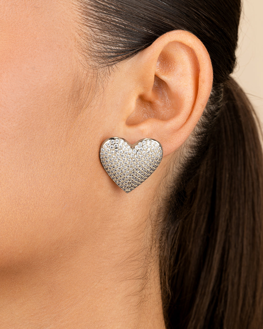 Disco Heart CZ Statement Stud Earrings
