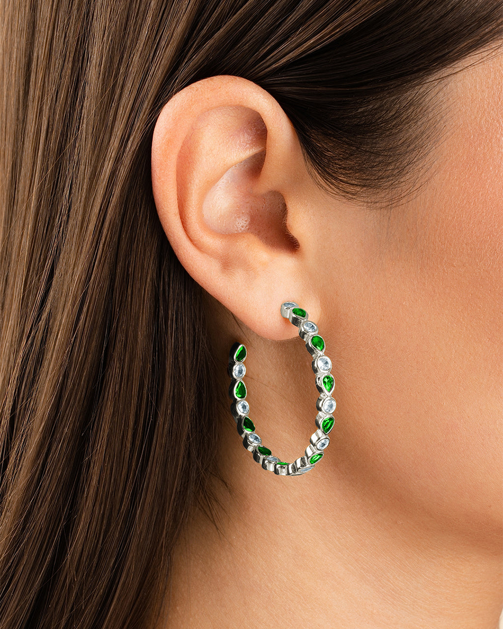 Bezel Set Mixed CZ Hoops