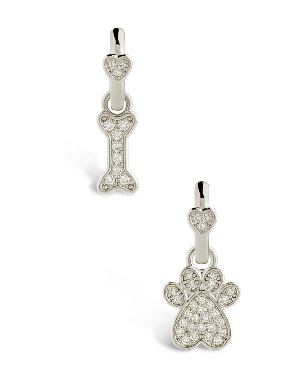 CZ Paw Print & Bone Charm Microhoops