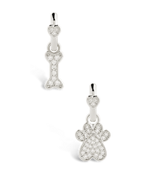 CZ Paw Print & Bone Charm Microhoops