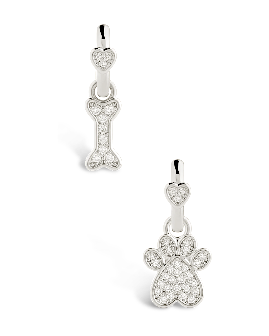 CZ Paw Print & Bone Charm Microhoops