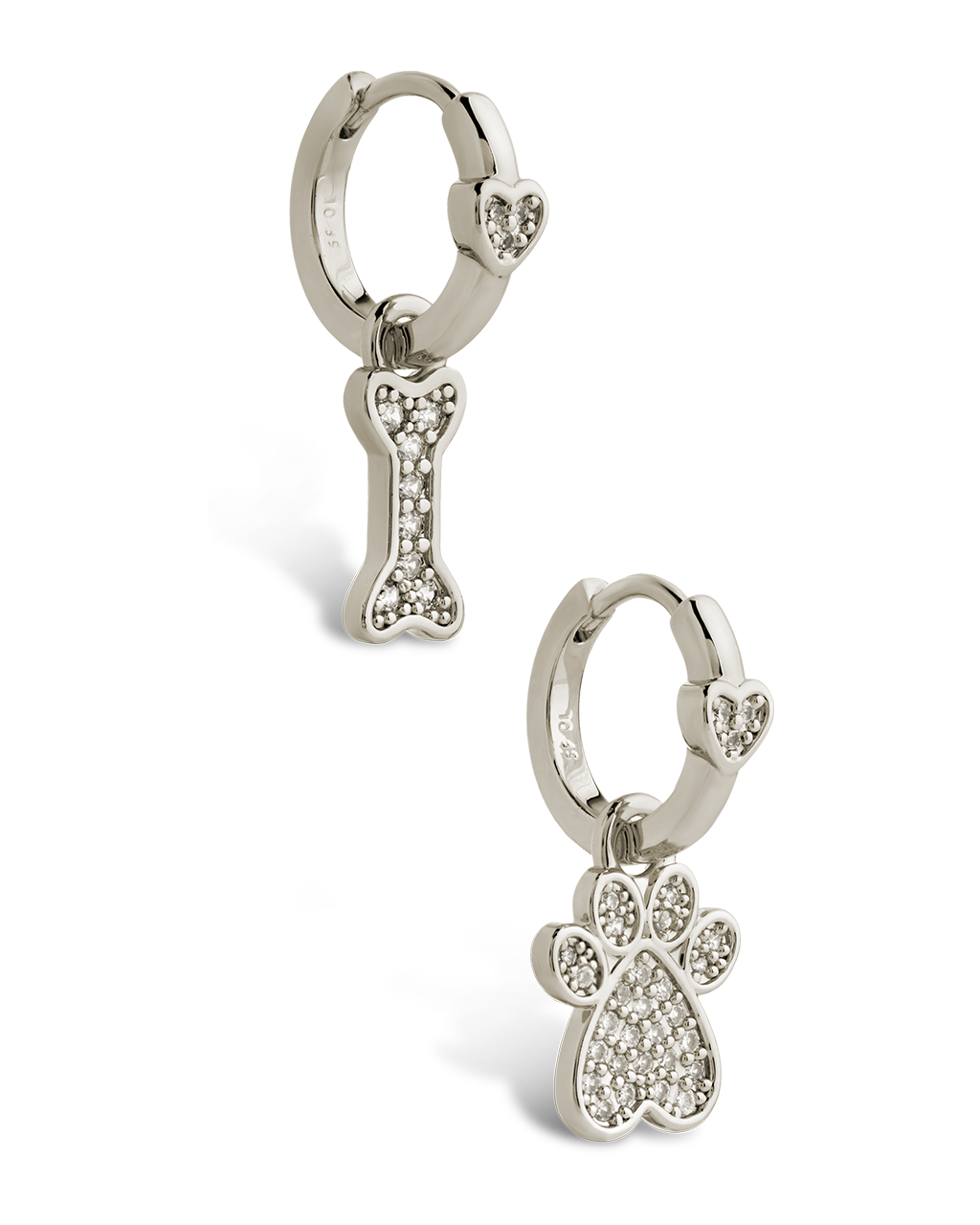 CZ Paw Print & Bone Charm Microhoops
