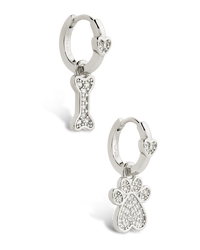 CZ Paw Print & Bone Charm Microhoops