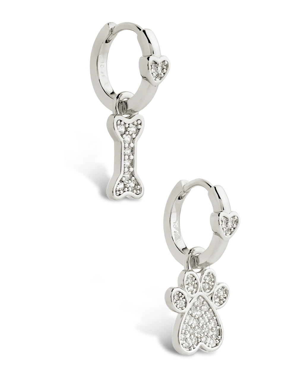 CZ Paw Print & Bone Charm Microhoops