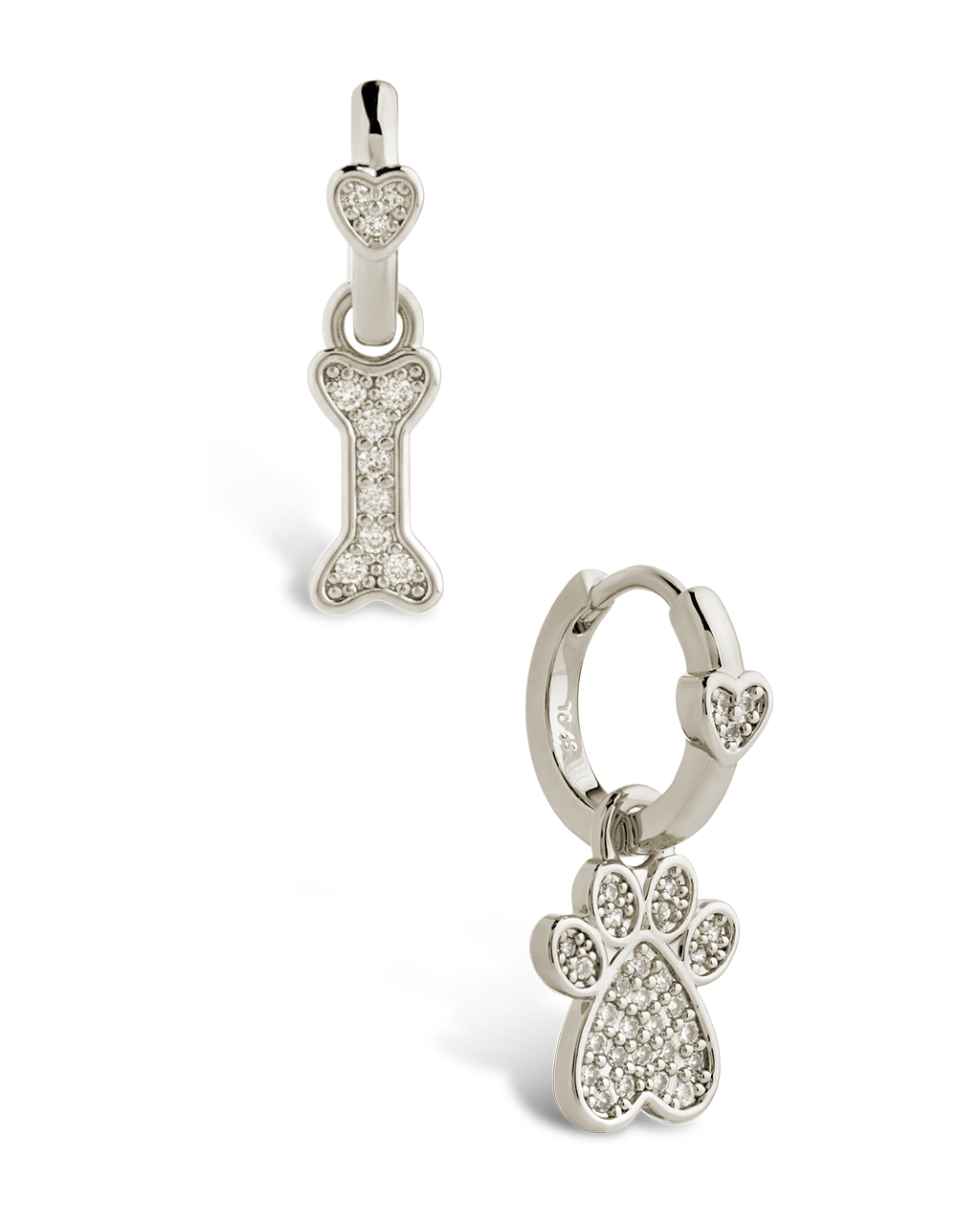 CZ Paw Print & Bone Charm Microhoops