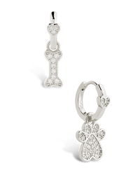 CZ Paw Print & Bone Charm Microhoops