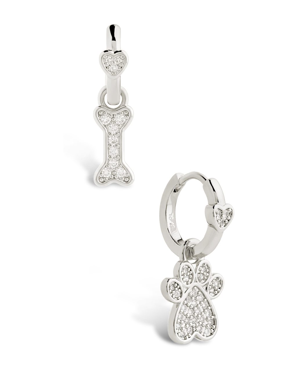 CZ Paw Print & Bone Charm Microhoops