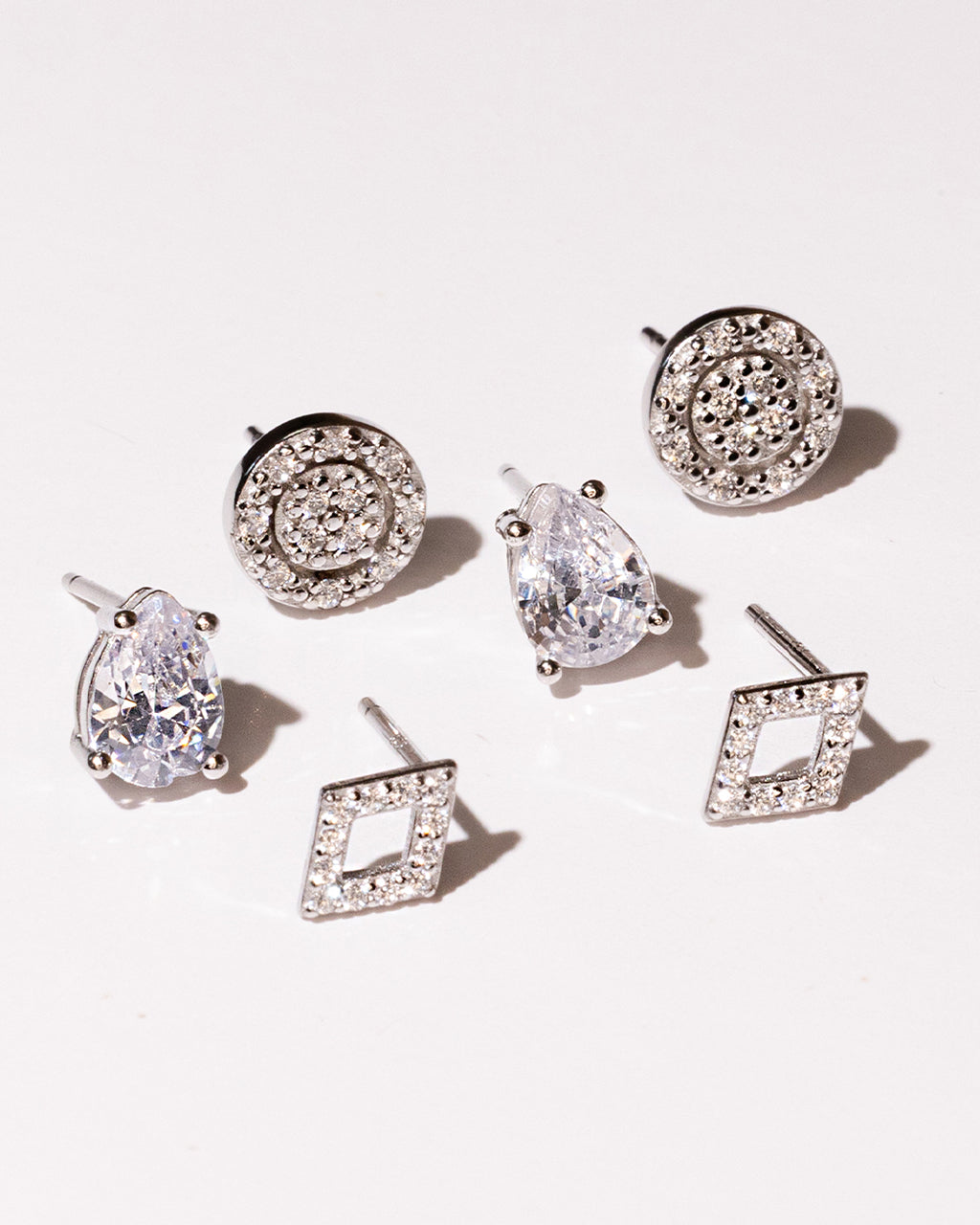 Sterling Silver CZ Geo Stud Set of 3