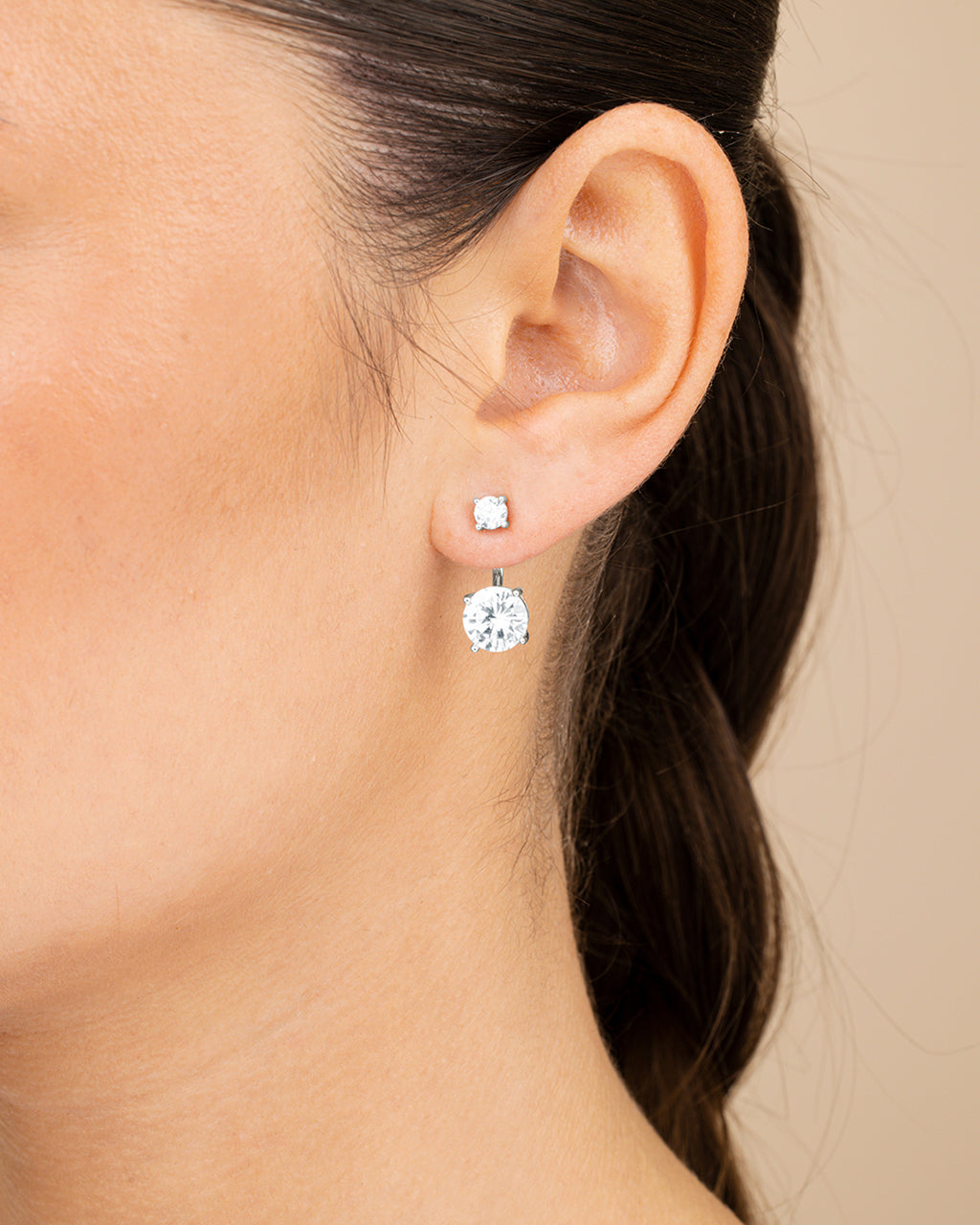 Sterling Silver Brilliant CZ Stud Jacket Earrings