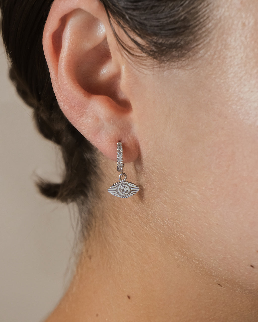 Sterling Silver Starry Nights Eye Micro Hoops